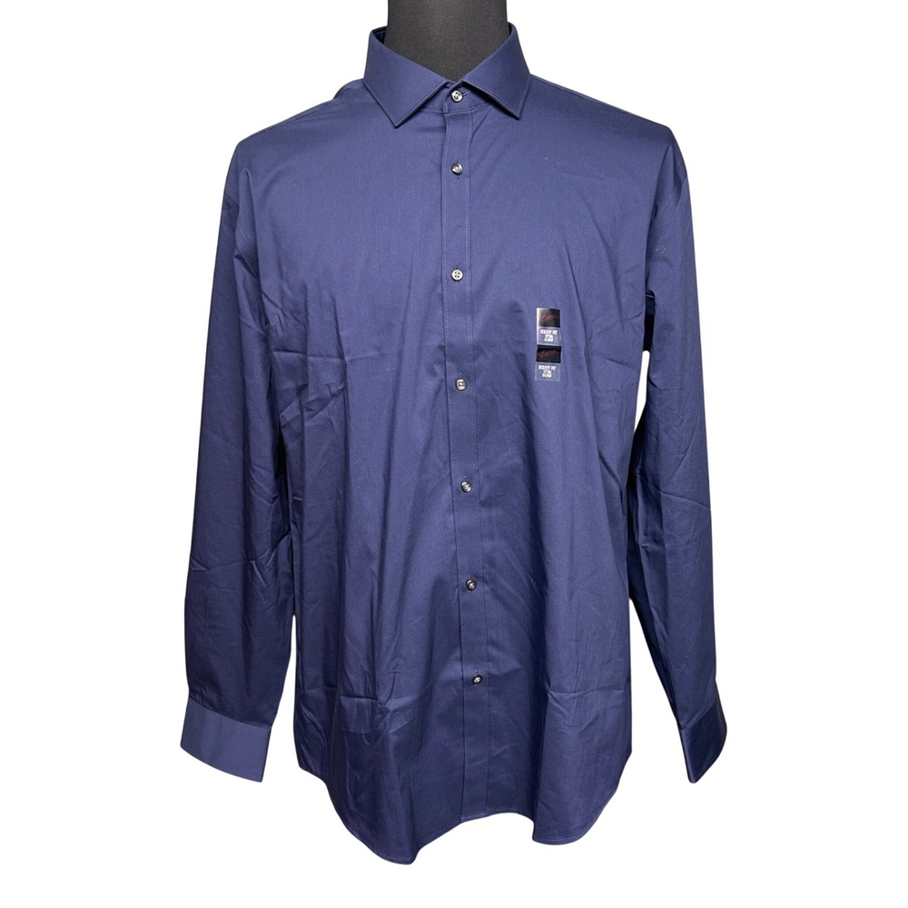 Egara Dress Shirt Mens 17.5 34/35 Royal Blue NWOT Skinny Fit Stretch Long Sleeve